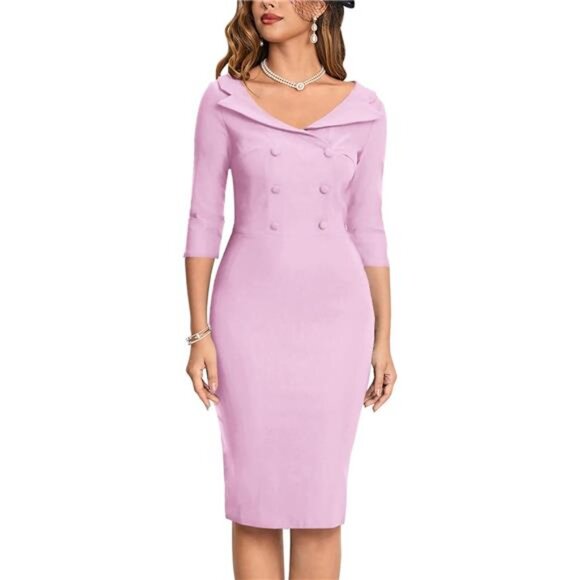 Women's Classic Vintage Sweetheart Tea Dress Baby Pink